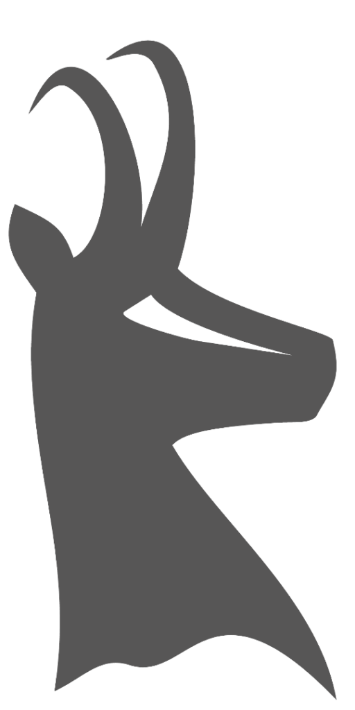 Stilisiertes Gamskopf-Logo des Die Gams Hotel Resort in Bad Hindelang – schlichtes, modernes Emblem mit markanter Silhouette und alpinem Charakter.